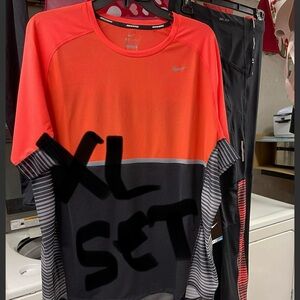 Brand New XLNike Running Two-Tone Top & Bottomin Pink and Black with Striped Set